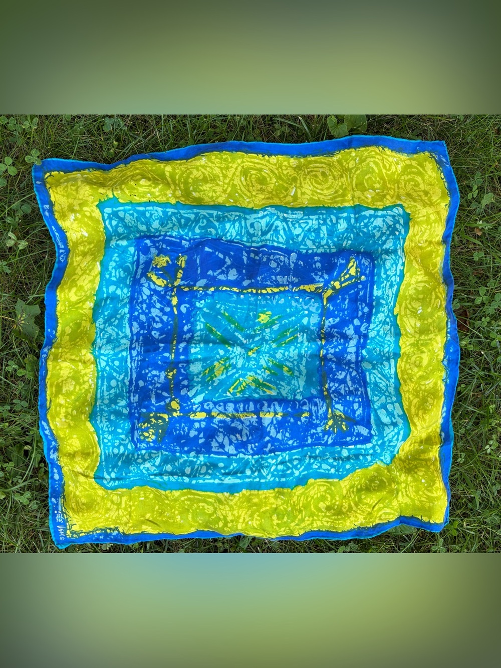 60's Vera Neumann 100% silk square scarf, vibrant mid-century modern